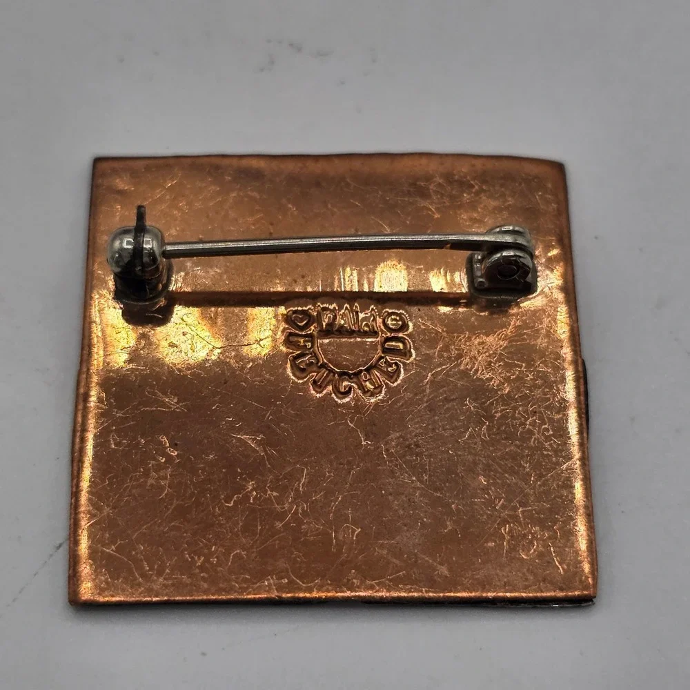Far Fetched Mixed Metal Sun Moon Waves Square Brooch Pin Mexico Artisan Brass